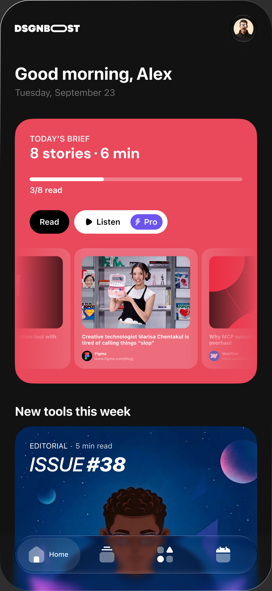 DsgnBoost app screen: Your brief