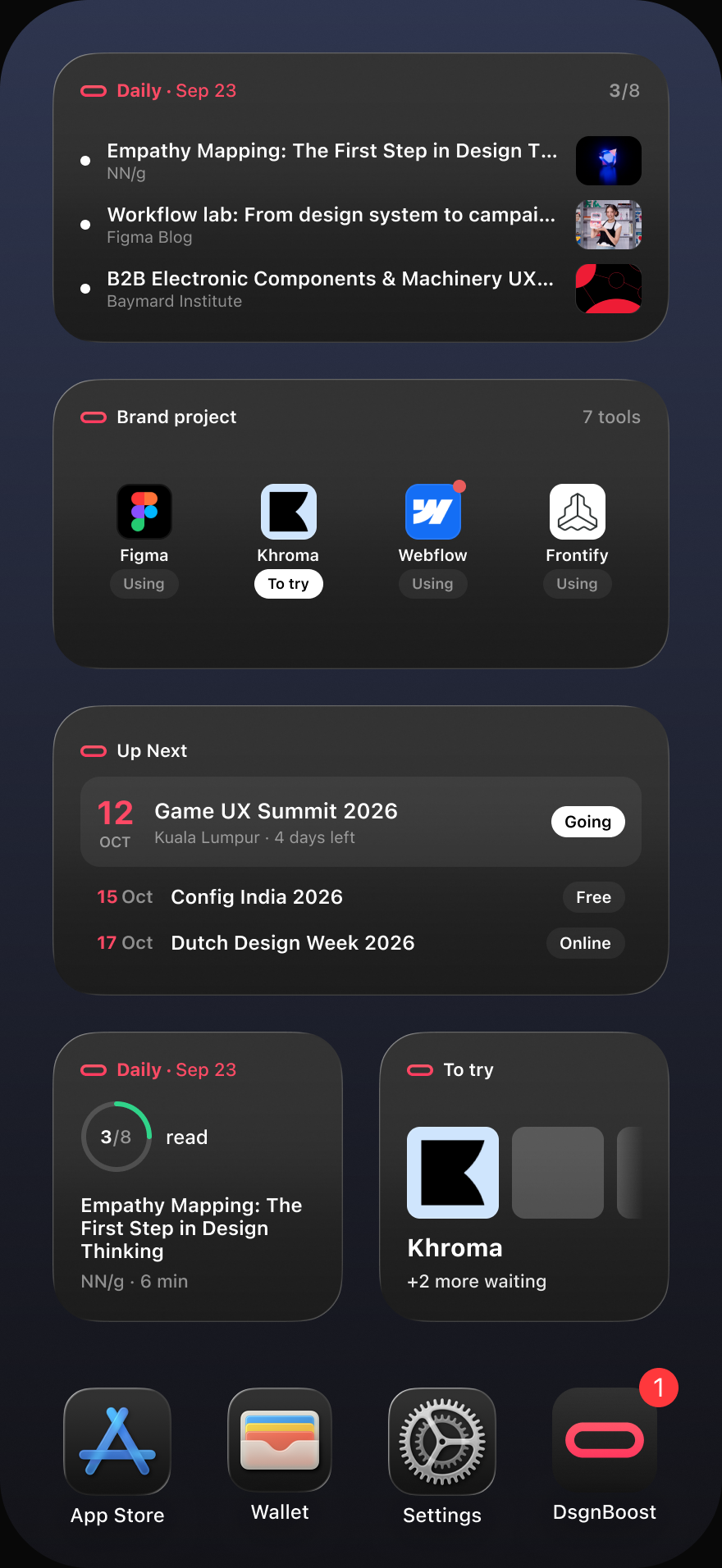 DsgnBoost widgets on the iPhone Home Screen